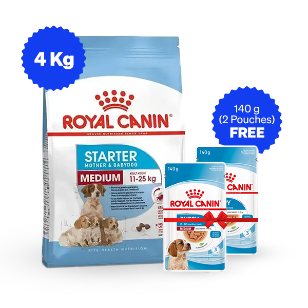 Royal Canin Medium Starter Dry Dog Food (4 Kg + Free Wet Food)