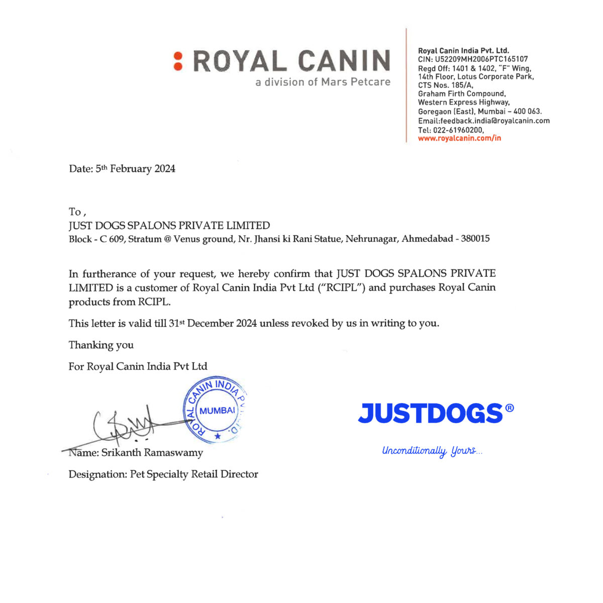Royal Canin Certificate - all products common