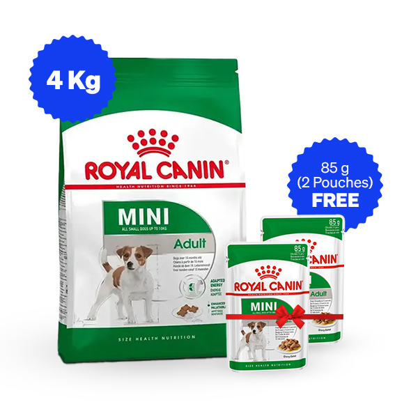 Royal Canin Mini Adult Dry Dog Food (4 Kg + Free Wet Food)