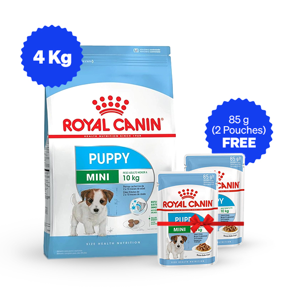 Royal Canin Mini Puppy Dry Food (4 Kg + Free Wet Food)
