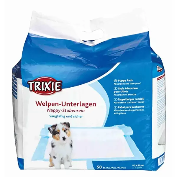 Pack of 50 Trixie Nappy Puppy Pads measuring 40 x 60 cm, designed for efficient pet training and reliable absorbency.