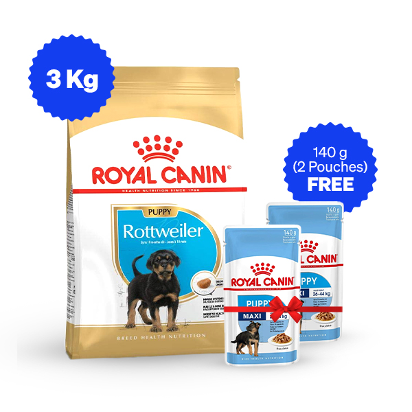 Royal Canin Rottweiler Puppy Dry Dog Food (3 Kg + Free Wet Food)