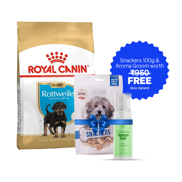 Royal Canin Rottweiler Puppy Dry Dog Food (12 Kg + Free Aroma Groom Shampoo + Free Snackers 100 g)