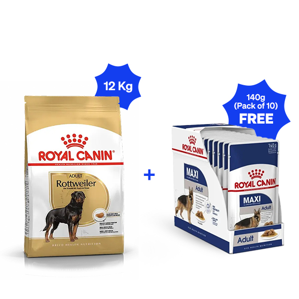 Royal Canin Rottweiler Adult Dry Dog Food (12 Kg + Pack of 10)