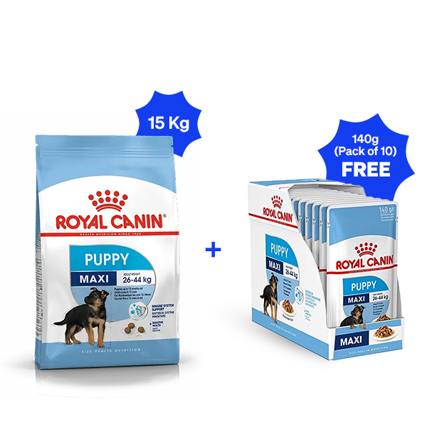 Royal Canin Maxi Puppy Dry Dog Food (15 Kg + Pack of 10)