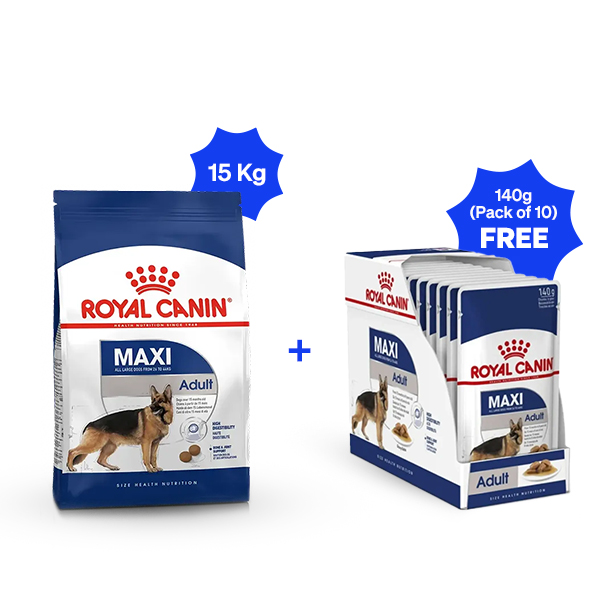 Royal Canin Maxi Adult Dry Dog Food (15 Kg + Pack of 10)