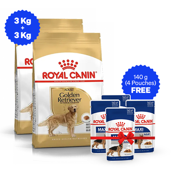 Royal Canin Golden Retriever Adult Dry Dog Food - 3 Kg + 3 Kg + Free Wet Food