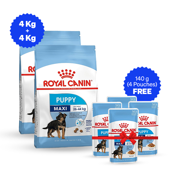 Royal Canin Maxi Puppy Dry Dog Food - 4 Kg + 4 Kg + Free Wet Food