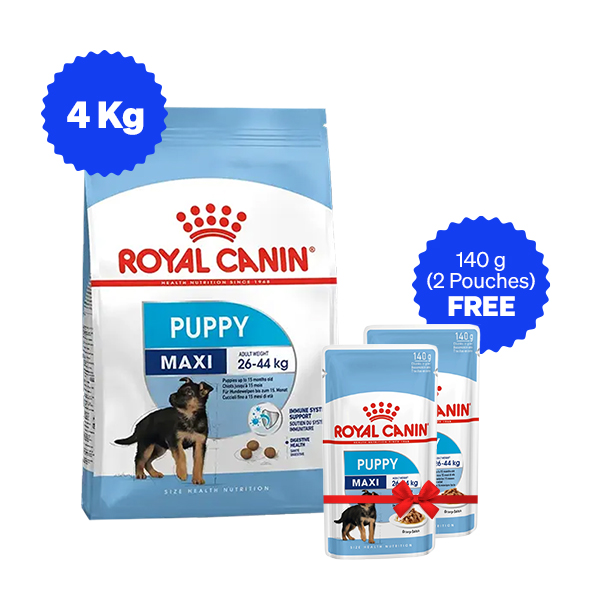 Royal Canin Maxi Puppy Dry Dog Food (4 Kg + Free Wet Food)