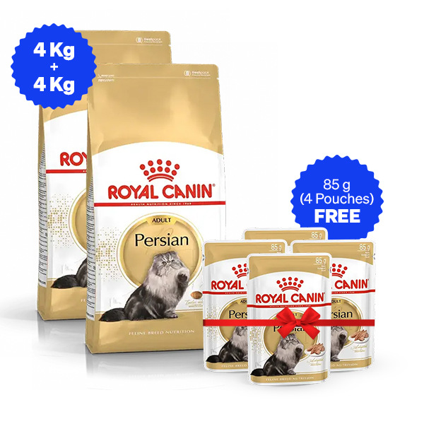 Royal Canin Persian Adult Dry Cat Food 4 Kg + 4 Kg + Free Wet Food