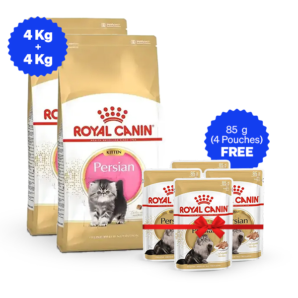 Royal Canin Persian Kitten Dry Cat Food 4 Kg + 4 Kg + Free Wet Food
