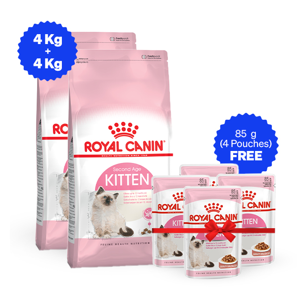 Royal Canin Second Age Dry Kitten Food - 4 Kg + 4 Kg + Free Wet Food