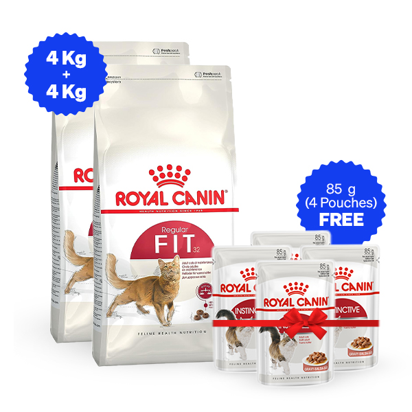 Royal Canin Nutrition Fit 32 Dry Cat Food - 4 Kg + 4 Kg + Free Wet Food