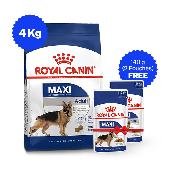 Royal Canin Maxi Adult Dry Dog Food (4 Kg + Free Wet Food)
