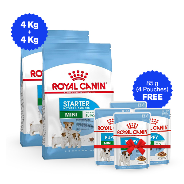 Royal Canin Mini Starter Dry Dog Food - 4 Kg + 4 Kg + Free Wet Food