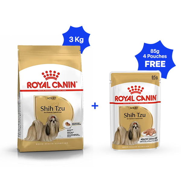 Royal Canin Shih Tzu Adult Dry Dog Food (3 Kg + 4 Pouches free)