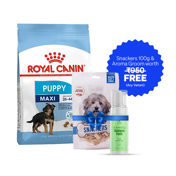 Royal Canin Maxi Puppy Dry Dog Food (15 Kg + Free Aroma Groom Shampoo + Free Snackers 100 g)