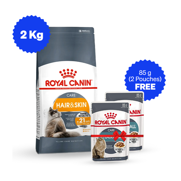 Royal Canin Hair & Skin Dry Cat Food (2 Kg + Free Wet Food)