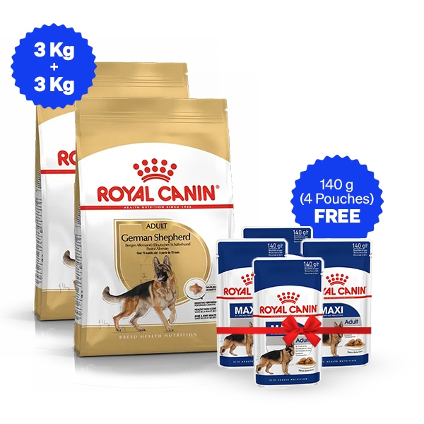 Royal Canin German Shepherd Adult Dry Dog Food - 3 Kg + 3 Kg + Free Wet Food