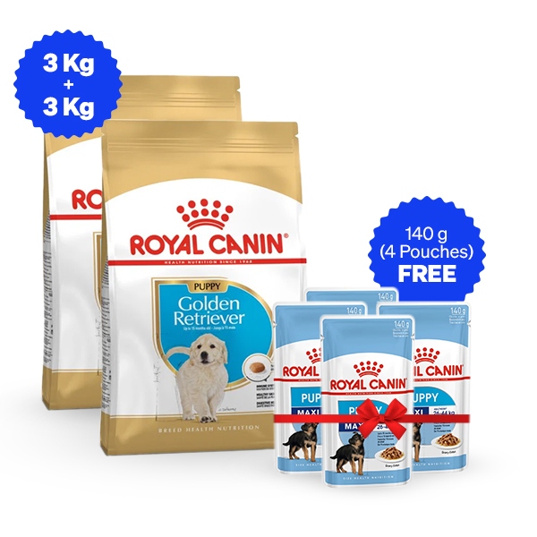 Royal Canin Golden Retriever Puppy Dry Dog Food - 3 Kg + 3 Kg + Free Wet Food