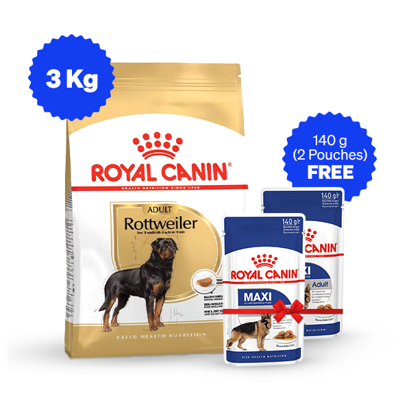 Royal Canin Rottweiler Adult Dry Dog Food (3 Kg + Free Wet Food)