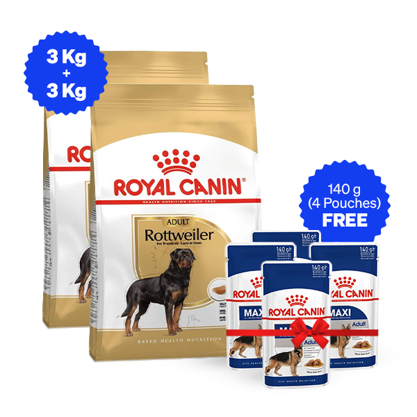Royal Canin Rottweiler Adult Dry Dog Food - 3 Kg + 3 Kg + Free Wet Food