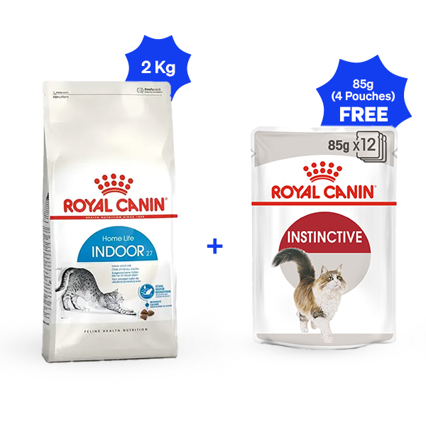 Royal Canin Indoor 27 Dry Cat Food (2 Kg + 4 Pouches Free)