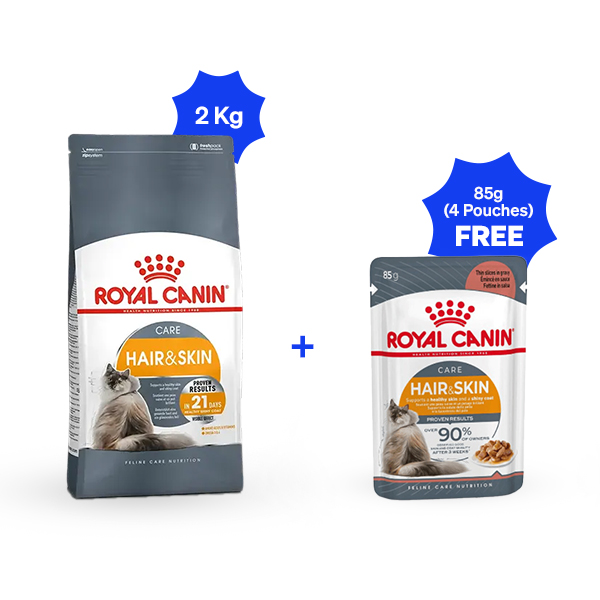 Royal Canin Hair and Skin Dry Cat Food (2 Kg + 4 Pouches)
